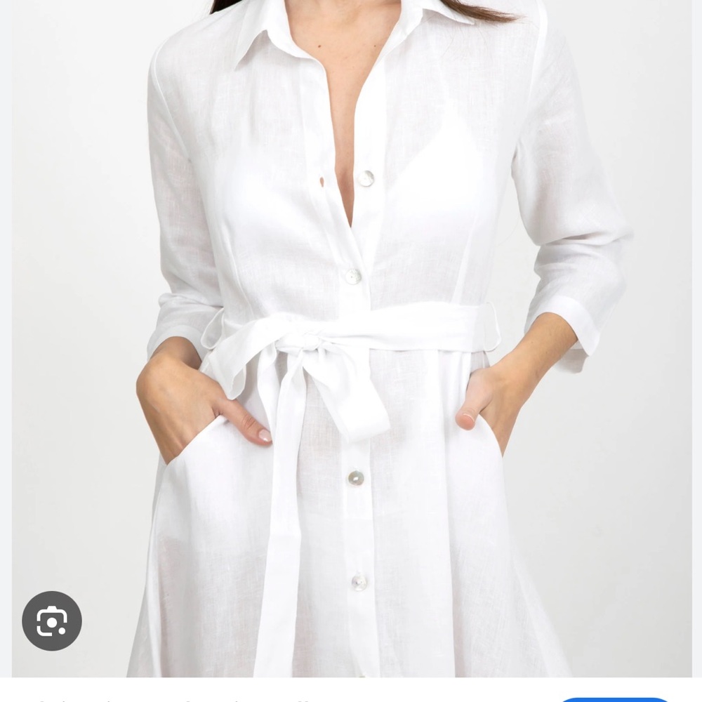 Chico's White Long Sleeve Notched Collar Shirt Dress